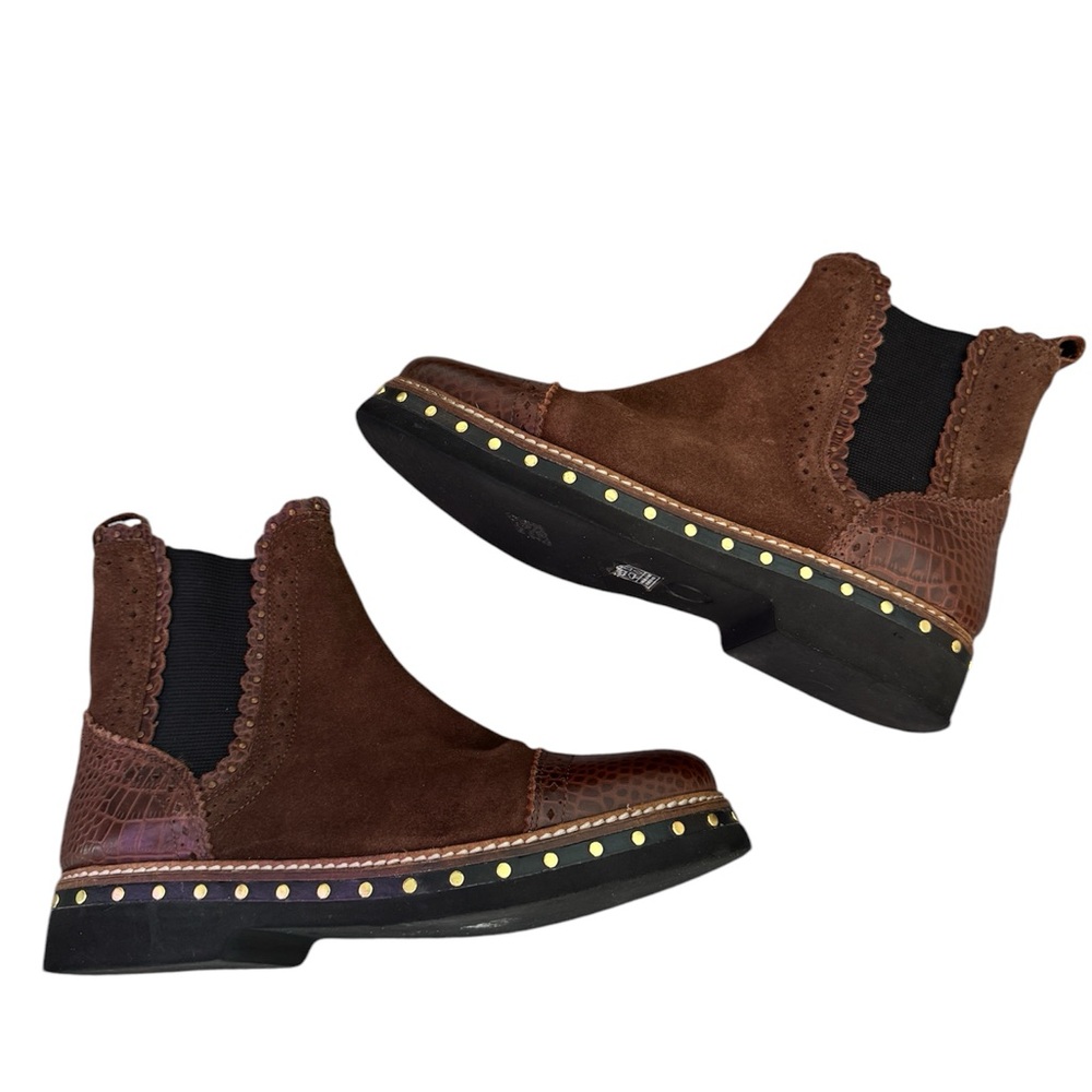 Free People Atlas Chelsea Brown Chocolate Suede & Leather Ankle Boots Sz 37